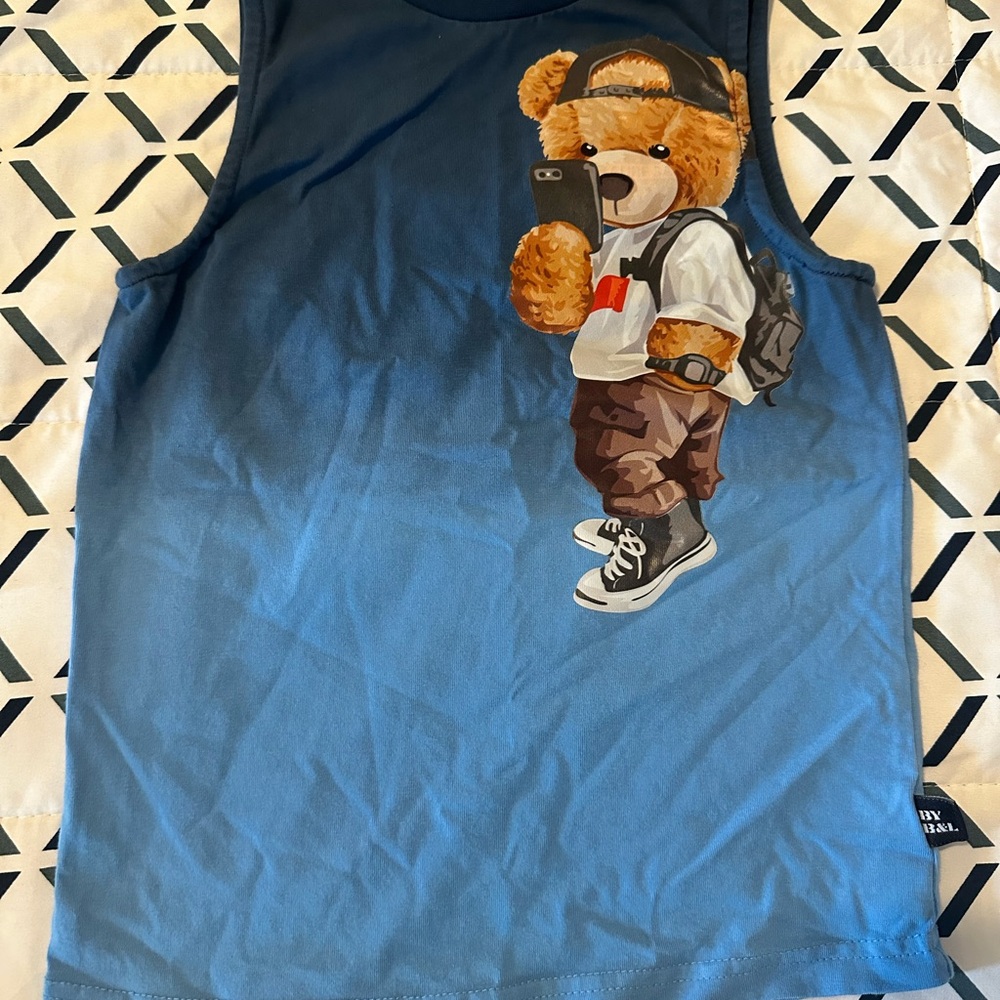 Blue Kids Tank Top with Bear Graphic
